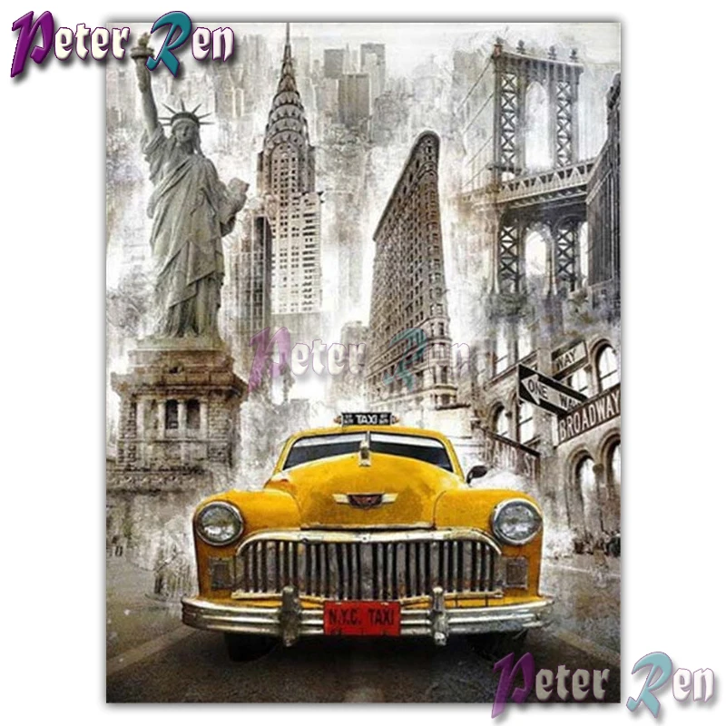 5dYellow taxi tower Алмазная вышивка квадратная или круглая картина Diy мозаика Вышивка