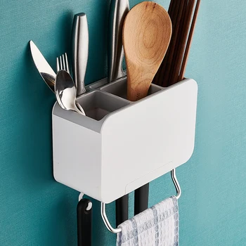 

Chopsticks Holder With Hooks Kitchen Accessories Tableware Spoon Knife Drying Storage Bathroom Towel Rack Tableware Storage Box