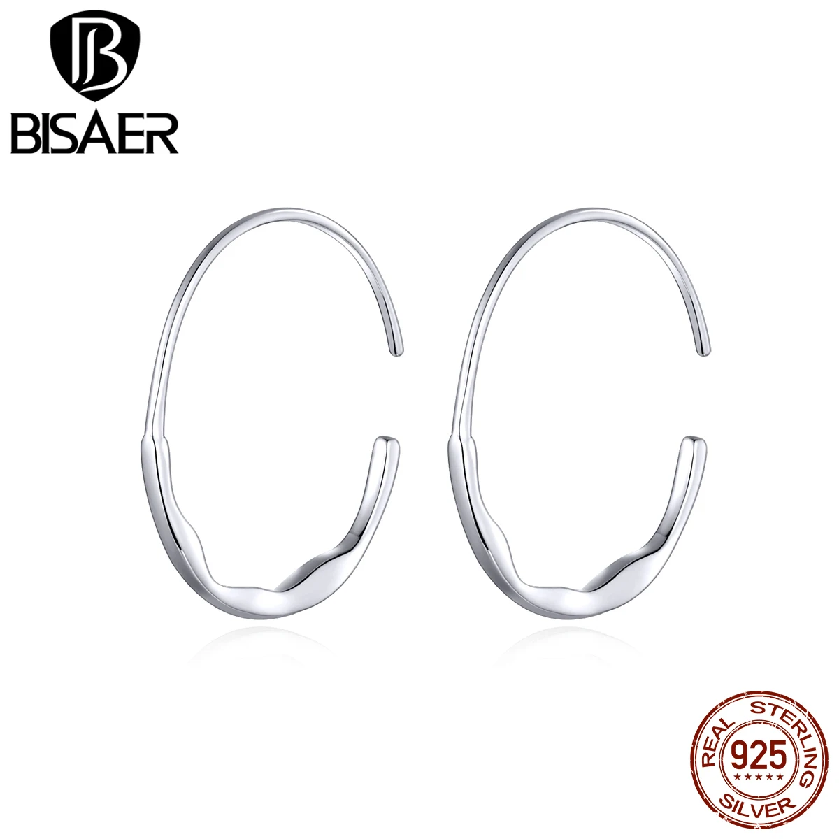 

BISAER Big Earrings Simple 925 Sterling Silver Hyperbole Big Round Women Earrings Korean Fashion Jewelry HSE839