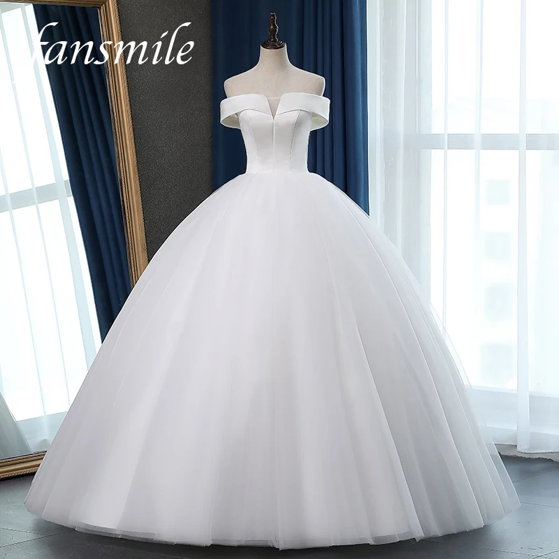 Fansmile атласный Vestido de Noiva Элегантный Корсет для свадебного платья свадебные бальные платья размера плюс индивидуальные FSM-048F