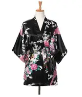 Lace Up Woman Peacock Print Japanese Kimono Yukata Silk Satin Short Style Sleepwear Home Nightgown Bath Robe Costume - Image 3