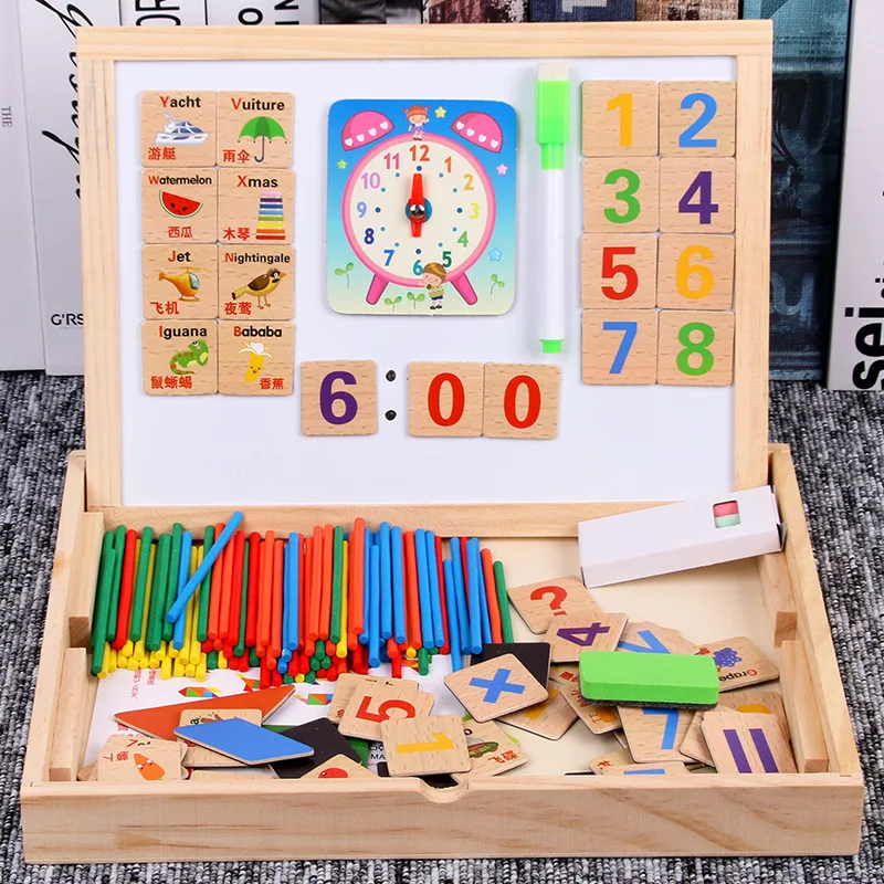 

Wooden Multi-functional with Numbers Computing Clock Wood Arithmetic Box Children Counting Sticks Educational Toy Early Childhoo