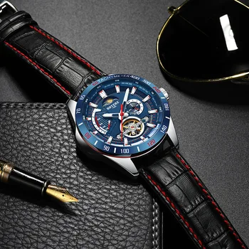 

2020 Fashion Casual Moon Phase Men Machinery Tourbillon watches Genuine Leather Strap Business Luminous Sports Watch WL024P