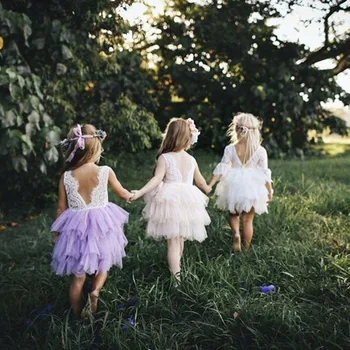 

2020 Children's Summer Unique Lace Wedding Dress Applique Mesh Girl Baby Party Dress Children's Day Piano Performance Dress
