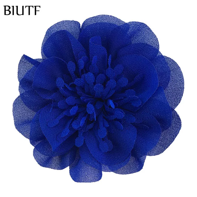 5pcs/lot 3.6'' Chiffon Flower with Stamen 9cm Bright color Headwear Flower Kids Lovely Hair Accessories TH298 - Цвет: 17-royal