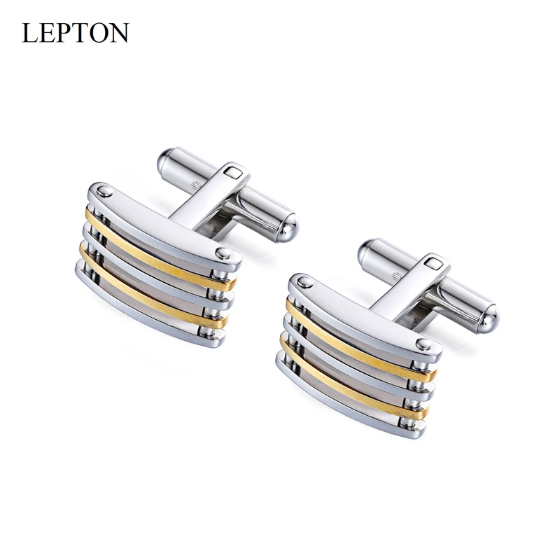 

LEPTON Silver & 18K Gold Plated Cufflinks Square Stainless Steel Cufflink for Mens Wedding Business Father Day Birthday Gifts