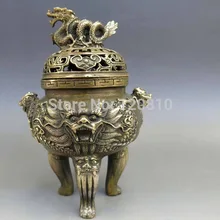 Китайская латунная медная резные прекрасно lucky пять Дракон Ладан курильница статуя