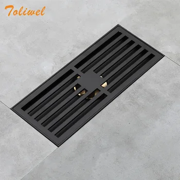 

Black Stainless Steel Bathroom Floor Drain Rectangle Water Drainer 8 X 20cm Bathroom Accessories WF0061II