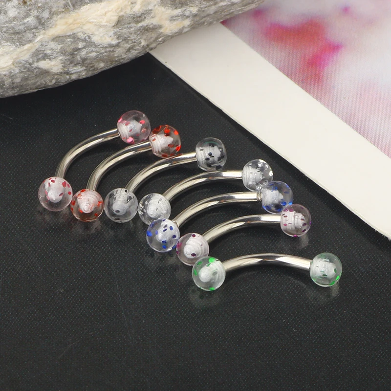 Eyebrow Rings 16g Curved Barbell Eyebrow Piercing Stainless Steel Daith Rook Earring Piercing Body Jewlery 8mm Glitter Acrylic