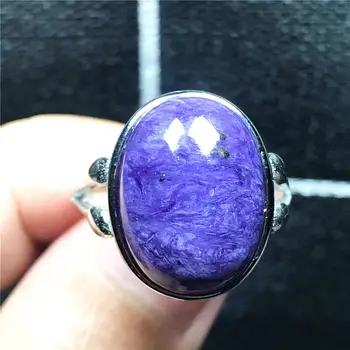 

Real Natural Purple Charoite Ring For Woman Lady Man Crystal 18x14mm Beads Love Gift Silver Stone Adjustable Ring Jewelry AAAAA
