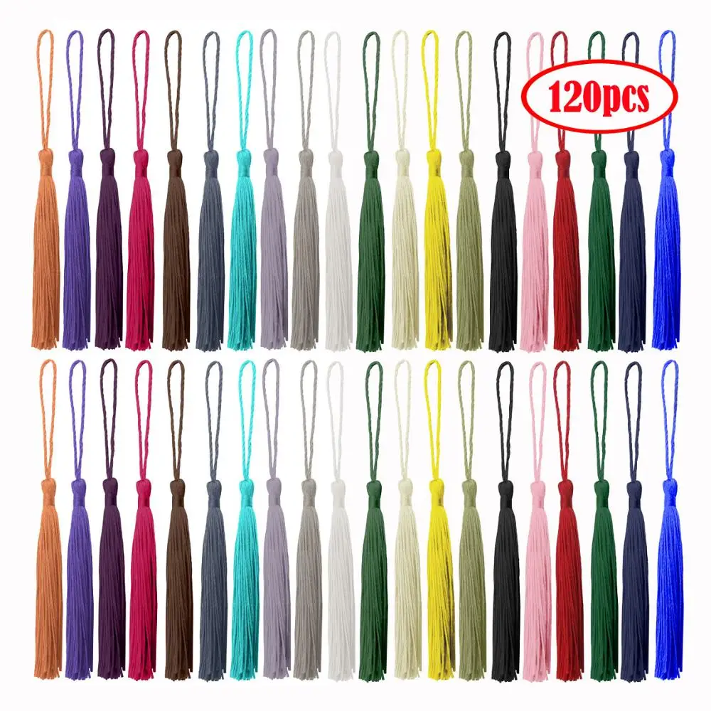 

120pcs Silky Floss Bookmark Tassels with Cord Loop for Jewelry Making, Souvenir, Bookmarks, Waist Pendant Craft Accessory-M344