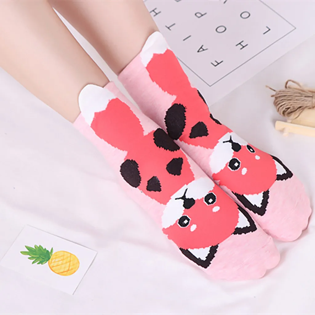 Носки с рисунками животных из мультфильмов для женщин и девочек; Плотные хлопковые Дышащие носки с милым принтом; теплые женские носки; 5 пар; Calcetines Mujer Divertido