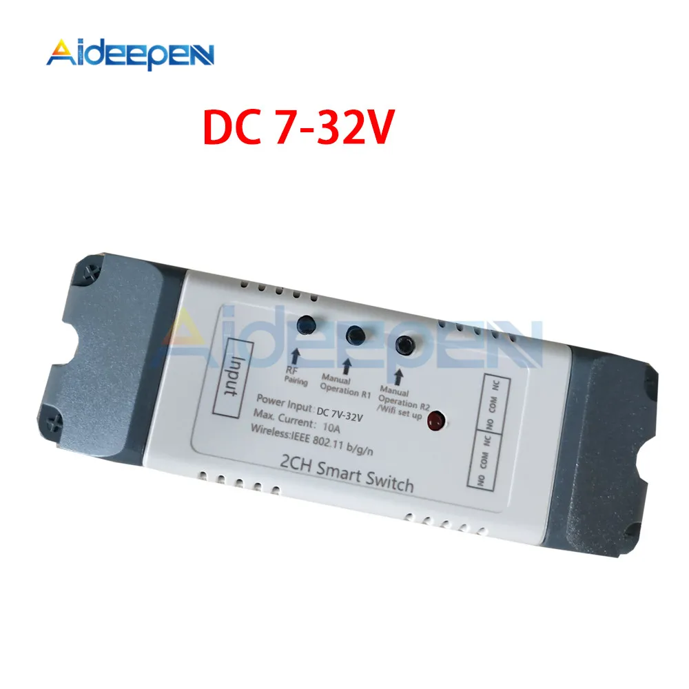 DC 7-32V Умный Wifi релейный переключатель 2 канала реле Умный дом Wifi модуль DC 5 в 12 В 24 в 32 в 110 В 220 в беспроводной переключатель таймер пульт дистанционного управления - Габаритные размеры: DC 7-32V
