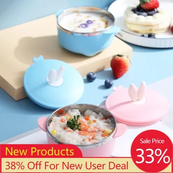 

Cartoon Baby Bowl Stainless Steel with Cover Tableware Insulation Bowls Children's Complementary Food Soup Bowl Kitchen Tool