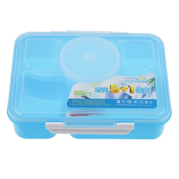 

Bento Box, Plastic 5 Compartments Lunch Box, , Safe for Microwave with Yogurt Suop Pot and Spoon