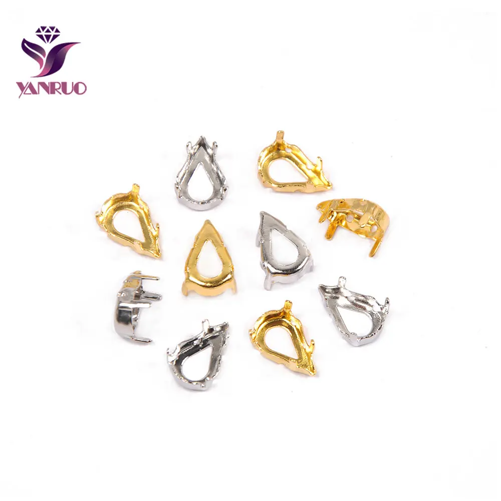 

YANRUO 4300 Drop Claw Setting Copper Empty Sew on Rhinestones Firmly Base Set Silver Gold Sewing Garment DIY