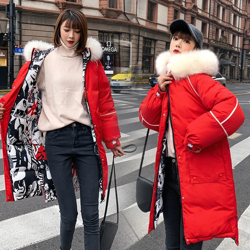 

Reversible Cotton Coat Women's Mid-length Hooded Slim Fit down Jacket Cotton-padded Clothes Women's Thick Korean-style Large Fur