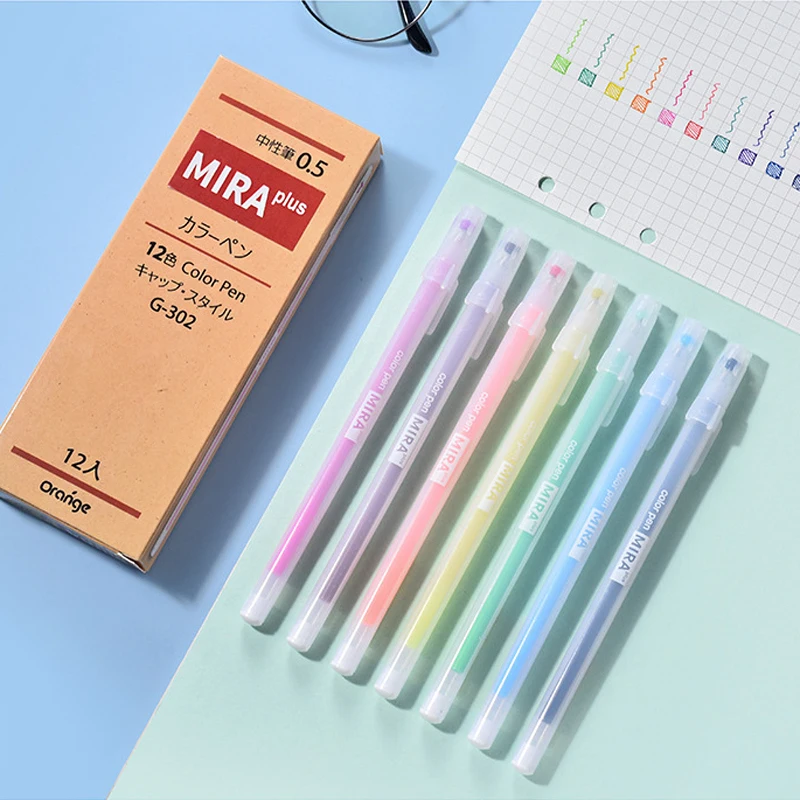 

12 Colors Simple Transparent Gel Pens 0.5mm Cute Fresh Frosted Candy Color Ballpoint Pen for Journal Student School Stationery