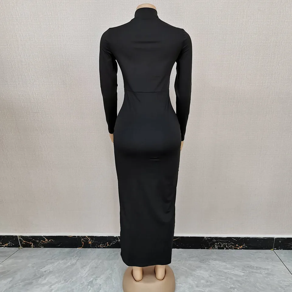 black tight turtleneck dress