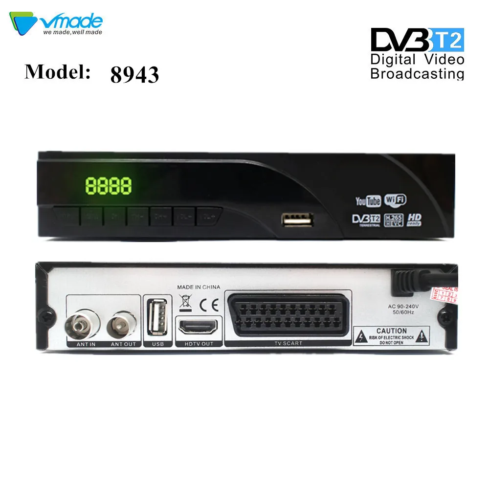 Vmade DVB T2 цифровой декодер наземный ТВ приемник с Scart 8943 H.265 Поддержка Dolby AC3 Youtube HEVC