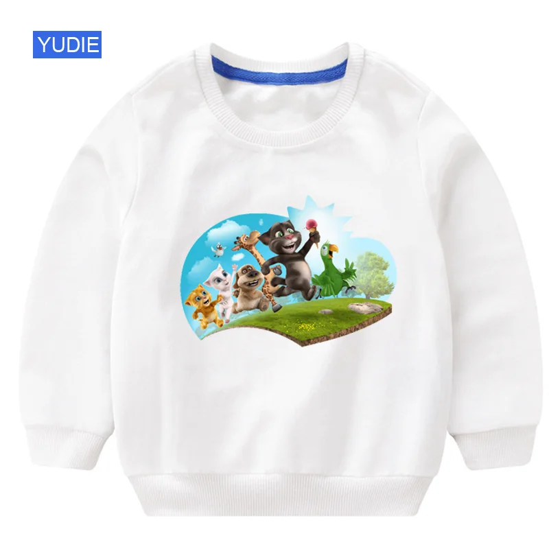 Детский свитер; толстовка для мальчиков с рисунком говорящего кота; белый Хлопковый пуловер с Томом и его другом; Детский милый пуловер; коллекция года; сезон осень