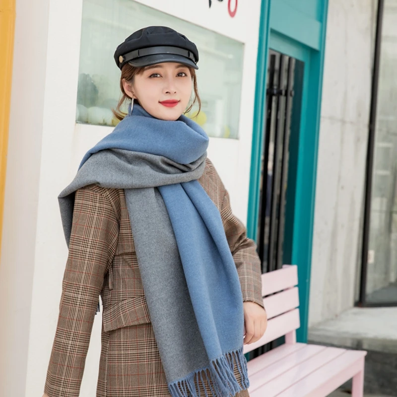 blue gray Толстые роскошные женские однотонные кашемировые шарфы с кисточками женский зимний длинный шарф Высокое качество Женская шаль горячая распродажа женский шарф - Цвет: blue gray