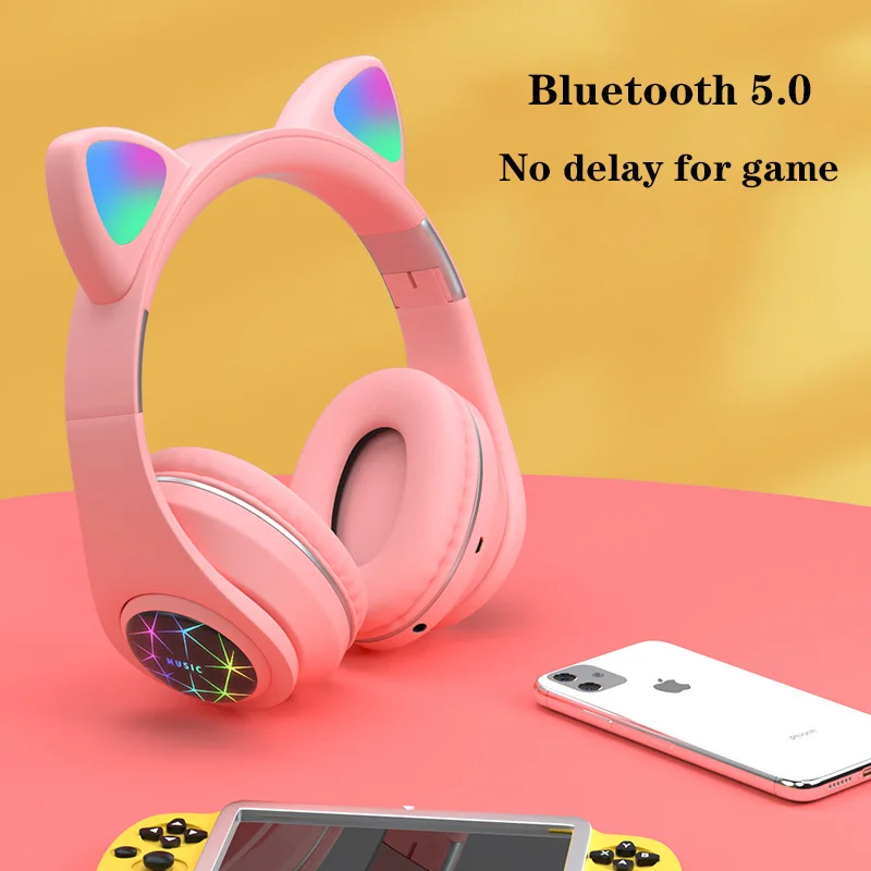 TOPLED Light Cat Ear Headphones Bluetooth 5 0 Adults Kids Wireless Headset For Mobile Phones PC Game Foldable With Mic Best gift