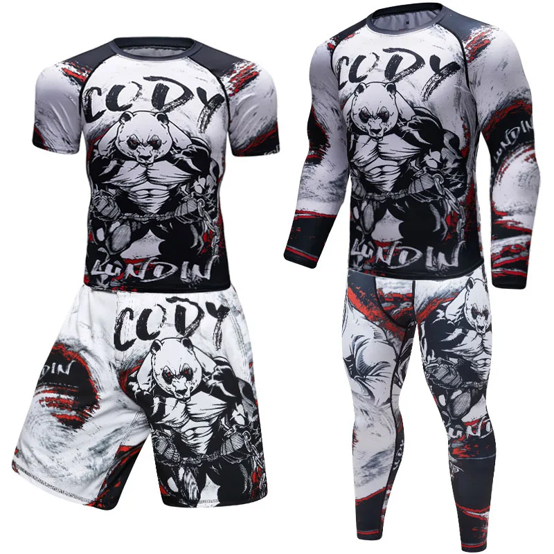 UCF BJJ Boxing Set Compression Jersey Pants 3D Wolf Print Rashguard KickBoxing Tight T-Shirts Trousers Muay Thai MMA Fightwear 2