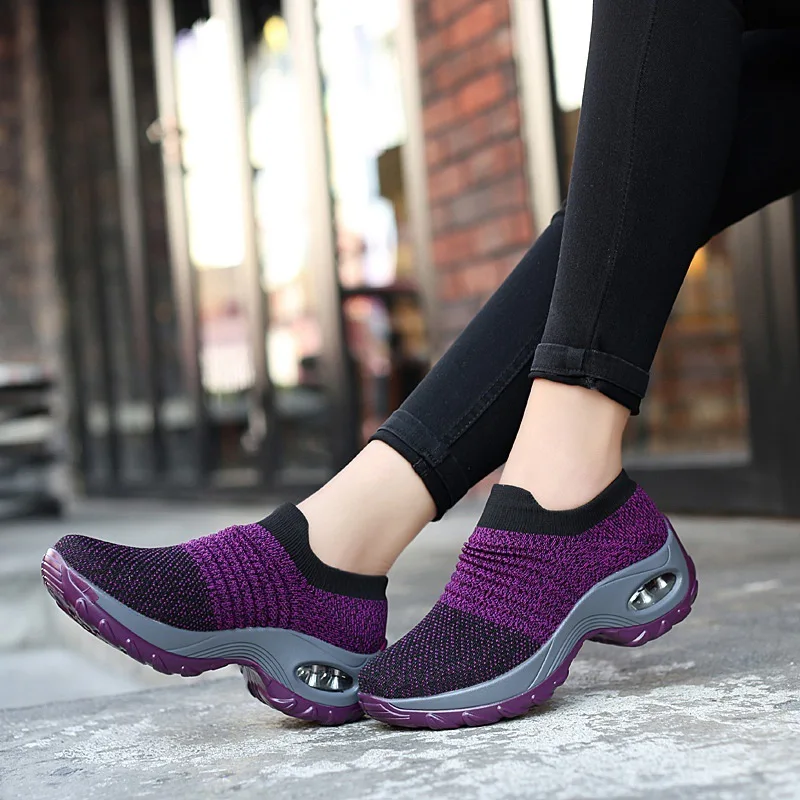 

2020 Spring Women Sneakers Shoes Flat Slip on Platform Sneakers for Women Black Breathable Mesh Sock Sneaker Dropshipping