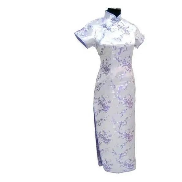 Элегантный Мандарин воротник Cheongsam для женщин район тонкий длинный Qipao Китайский стиль платье женское Винтаж Vestidos более Размер 6XL - Цвет: Light Purple