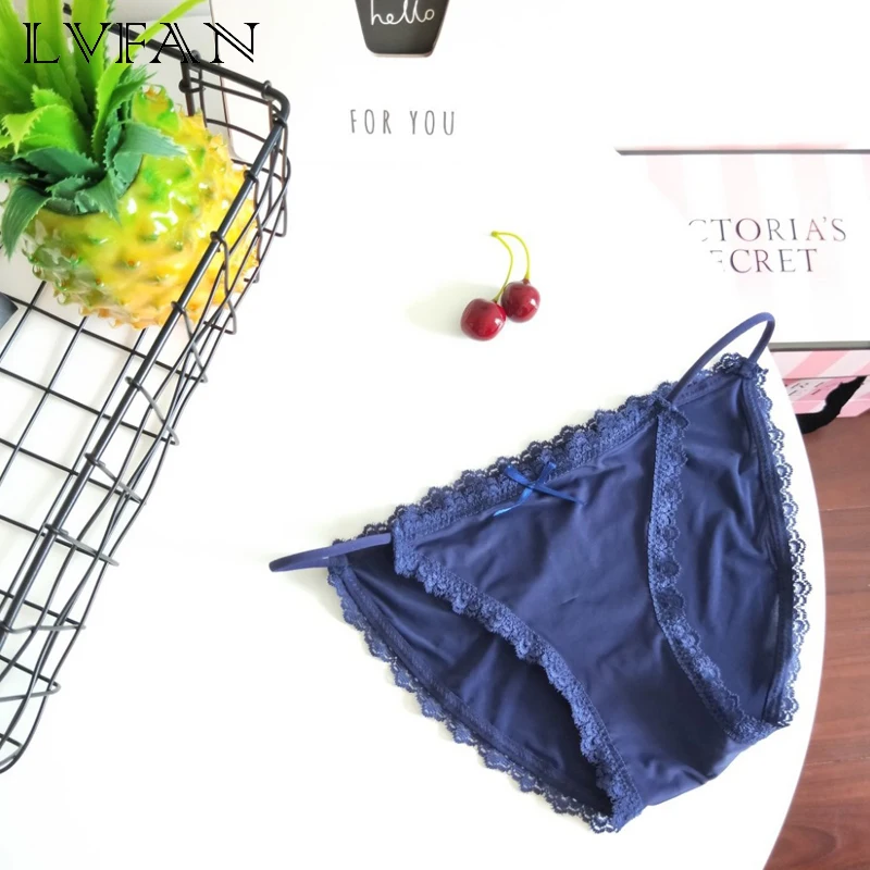 3 Pcs/lot Ladies underwear-New European and American lace edge ice silk ribbon sexy women's low-waisted briefs LVFAN BS001
