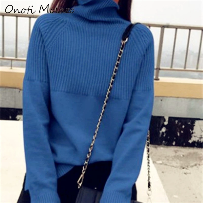 Onoti women casual turtleneck sweater fashion office ladies loose casual knitted pullover vintage autumn winter pull tops 2020