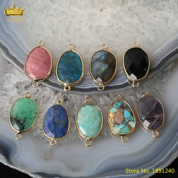 

5Pcs/Lot Nature Amethysts Quartz Slab Connector Charms For Bracelet Necklace,Slice Lapis Turquoises Stone Beads Pendant Jewerly