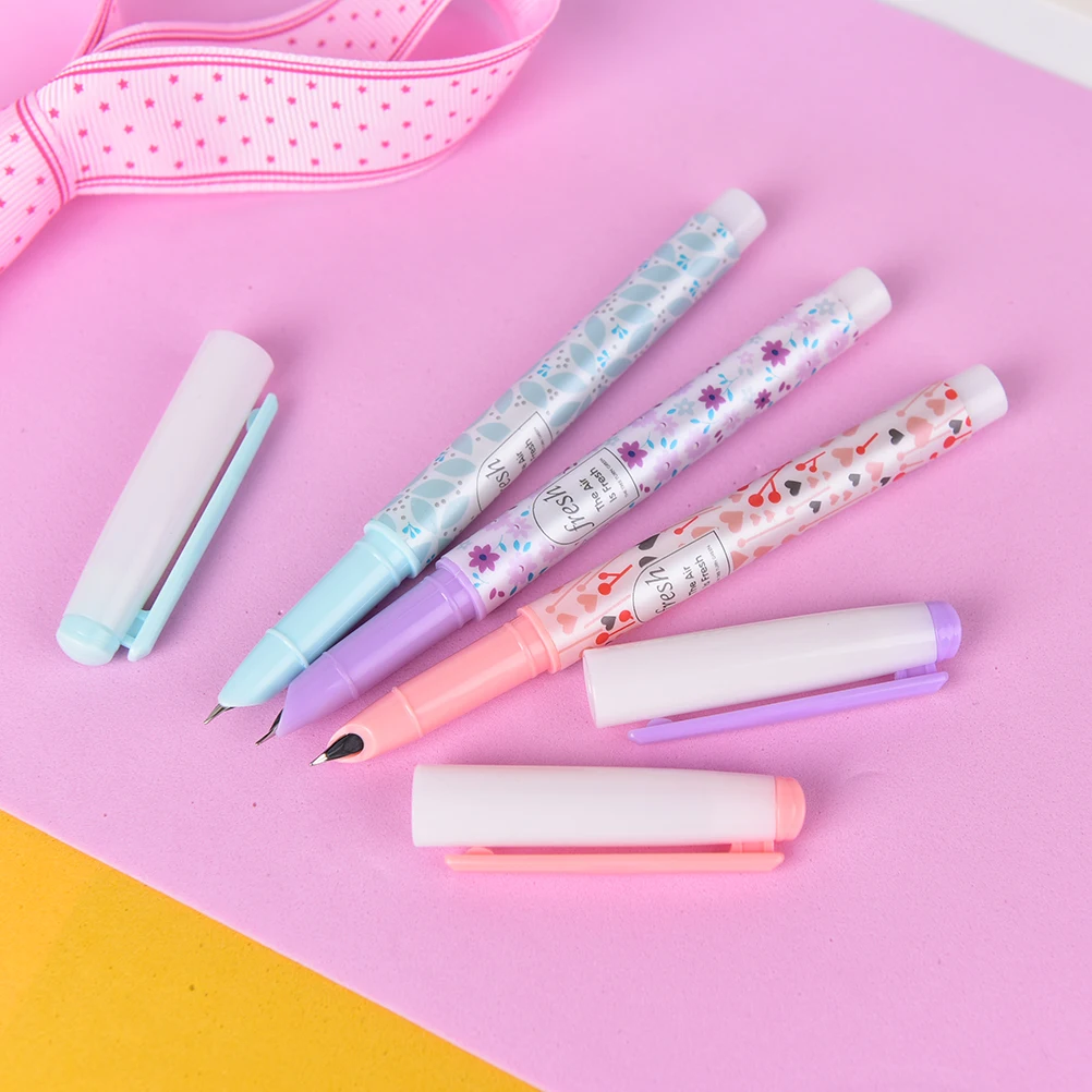 1Pc Pen 0.38mm Cute Kawaii Candy Color Flower Plastic Fountain Pen With Ink Sac For Kids Gift Korean Stationery