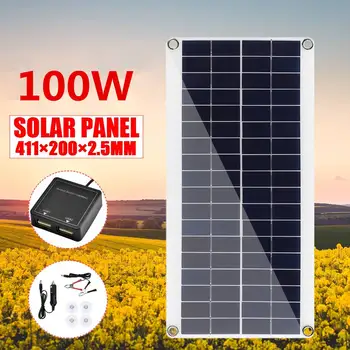 

100W DC 18V Solar Panel Battery Charger Portable Solar Cell Board Crocodile Clips Car charger For Phone RV Car 411X200X2.5MM