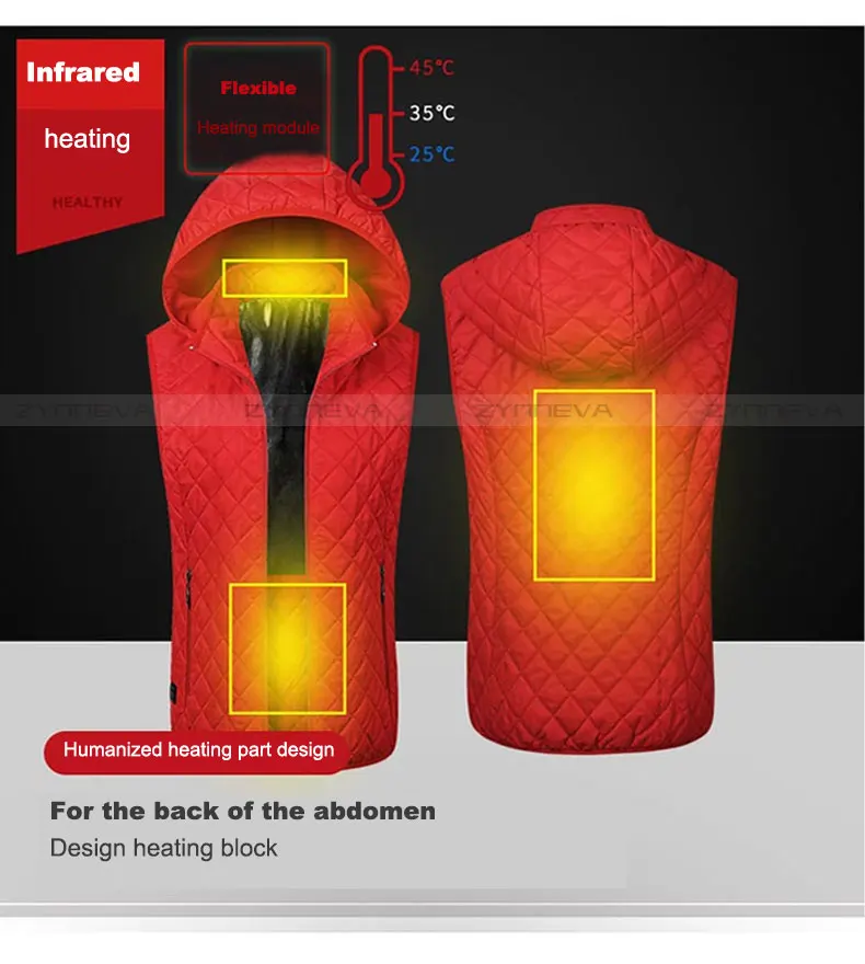 ZYNNEVA теплый жилет с электрическим подогревом зимний женский теплый жилет спереди и сзади Fever пальто перезаряжаемая теплая куртка GC1203