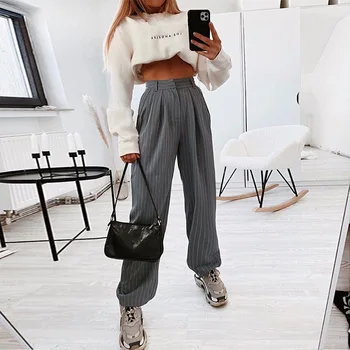 

ins super fire European and American women's casual commuting OL street loose suit pants trousers women