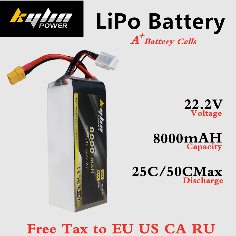 

Large capacity Lipo battery 6S 22.2V 8000mAH 25C/50C high rate For RC Drones Plant Protection UAV Helicopter Lithium Battery