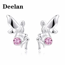 DEELAN модные вечерние серьги-гвоздики для женщин, серебряные циркониевые очаровательные свадебные серьги, ювелирные изделия для помолвки, подарки на день Святого Валентина