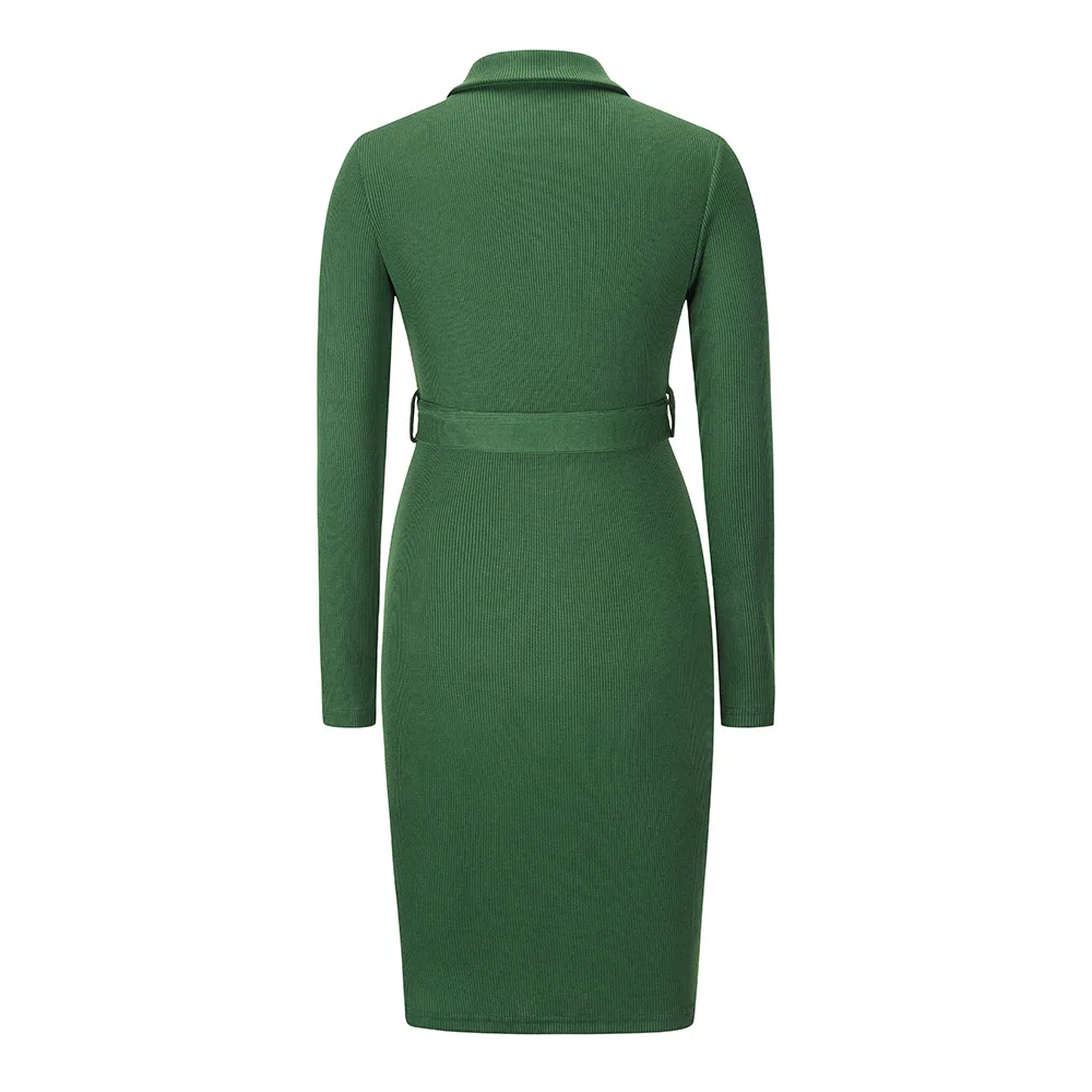 Flower Jie Autumn Dress Women Plus Size Knitted Bodycon Elegant Long Sleeve Vestidos Button Slim Casual Vintage Ladies Dresses