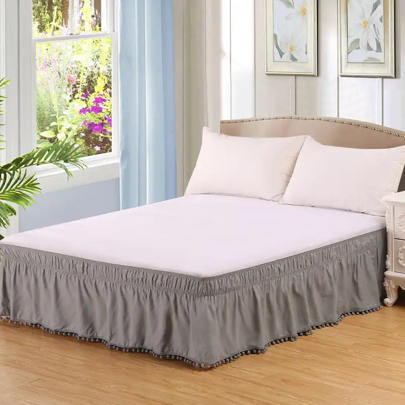 1pcs Solid Color Pompom Fringe Bed Skirt Black Gray White Elastic Bed Wrap Around Bedskirt Home Hotel Bedroom Decoration Bed Skirt Aliexpress