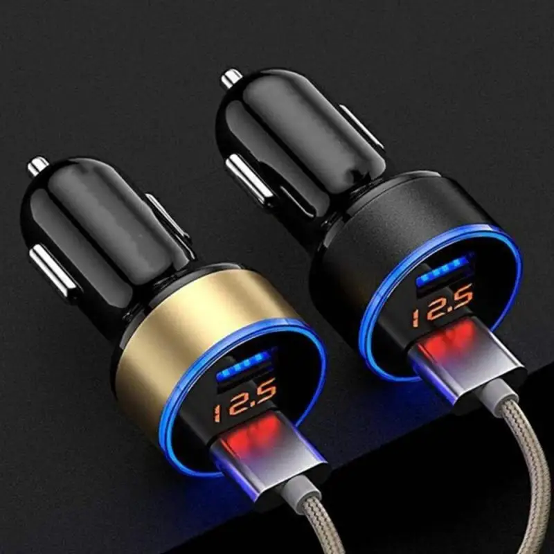

USB QC 3.0 Adapter Car Charger Dual Usb Digital Display Car Charger Mobile Phone Fast Charge Charger Lighter LED Voltmeter