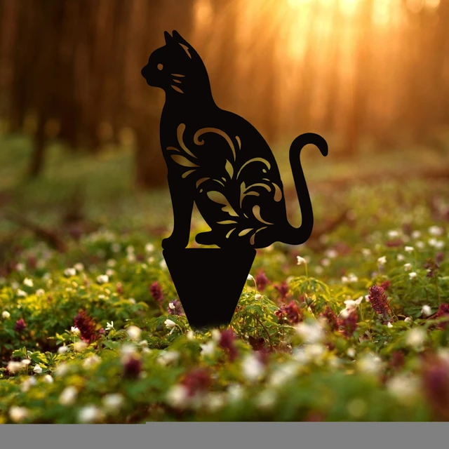 Piquets d'art de jardin en métal de chat de fer, décoration de jardin,  silhouette de