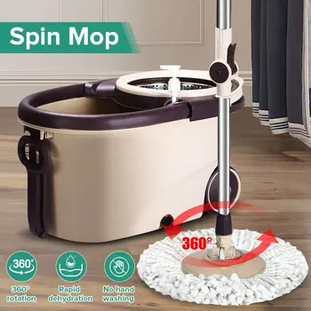 

360 Rotating Head Cleaning Mop with Bucket Replacement Mop Cloth Floor Squeeze Flat Mops Home Kitchen Floor Cleaning Tools