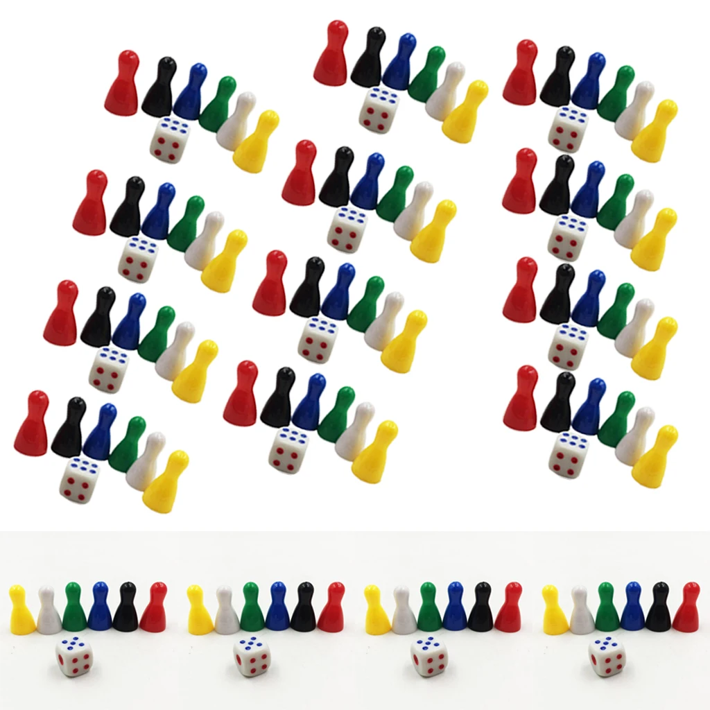96 Pcs Colorful Pieces Pawn Chess Plastic Pieces &16 Pcs Dice Set for Board Card Games
