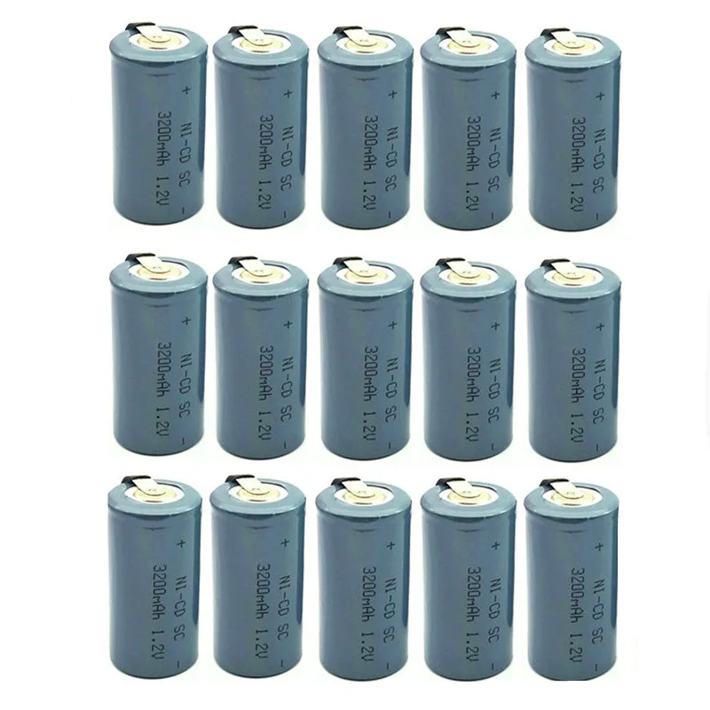 Высокое качество 15 шт. Sub C SC 1 2 V 3200mah Ni-Cd Ni Cd аккумуляторные батареи Бесплатная