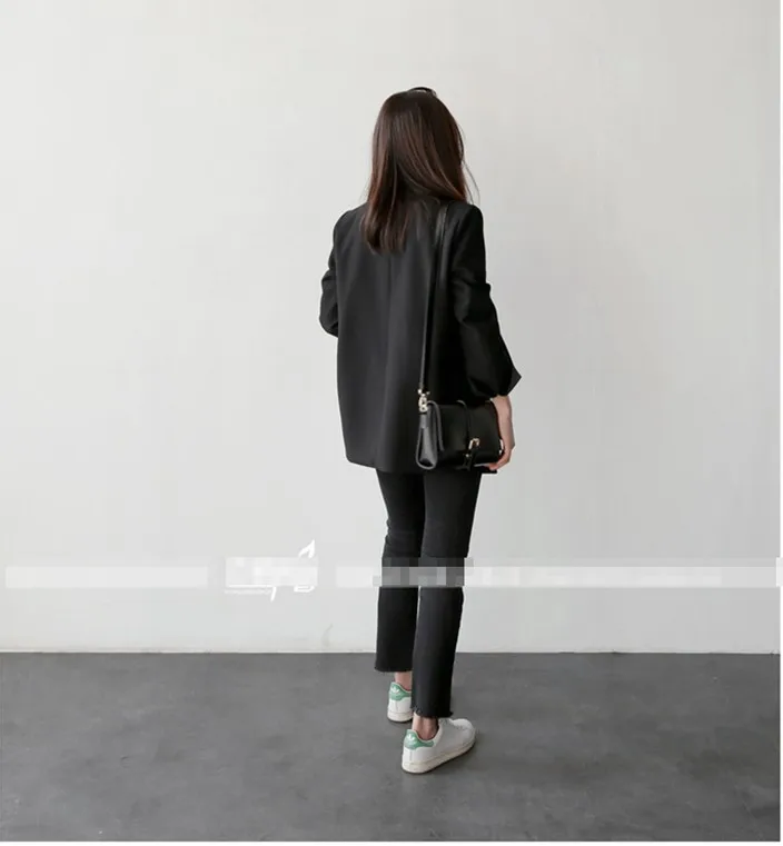 Large Size Vintage Ladies Blazer Simple Black Casual Suit Jacket Long Sleeve  Stylish Office Women Spring Autumn Jacket MM60NXZ