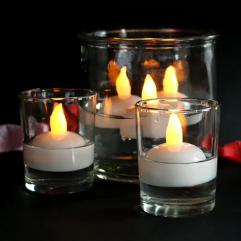 

Floating Candles Flickering Warm Yellow Led Waterproof Tea Lights Floating Pool Lights Wedding Pool DIY Decorations E2S
