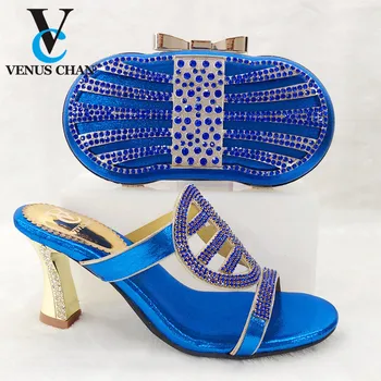 

Blue Color Nigerian women Shoes and Bags To Match Set Classics Style Italian Designer Party Shoes and Bag Sets