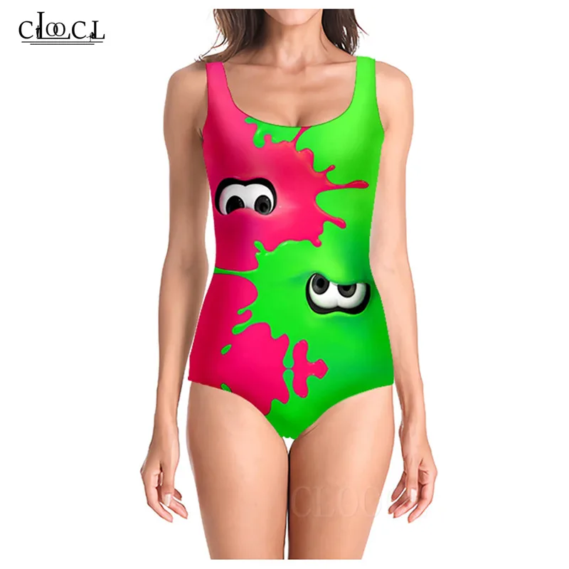 Swimsuit Beach Women Slim One Piece Swimsuit Ladies Game Green and Red Octopus Sleeveless 3D Printed Sexy Swimwear Bathing Suits (3)